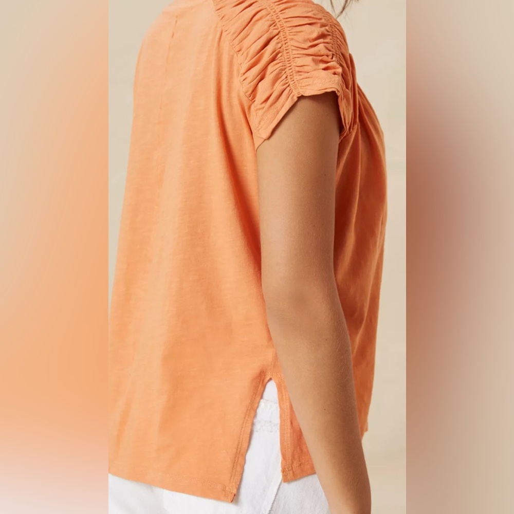 Anthropologie Smocked Muscle Tee Orange size M